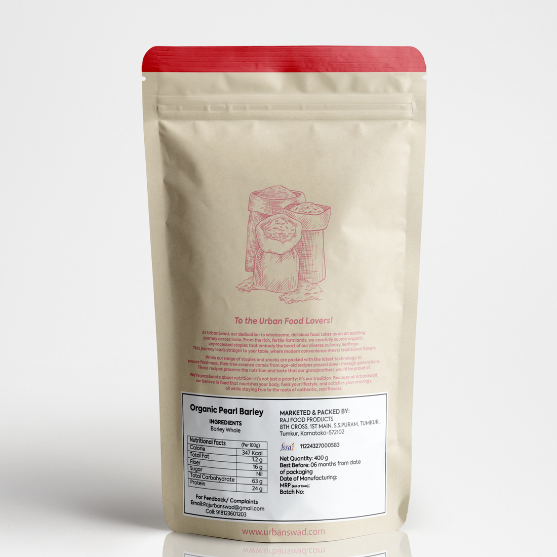 Urban Swad  Whole Pearl Barley 800gm